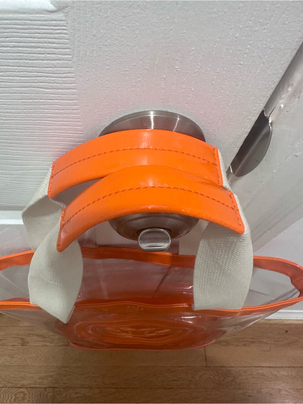 Tory Burch Clear PVC Tote with Orange Trim and Logo - Picture 4 of 12